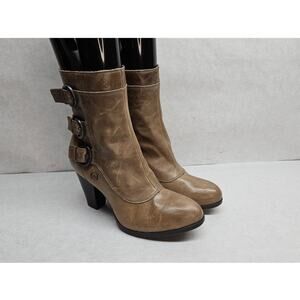 Born Vivi Taupe Brown Leather Zip Up Boots Women's Size 6M